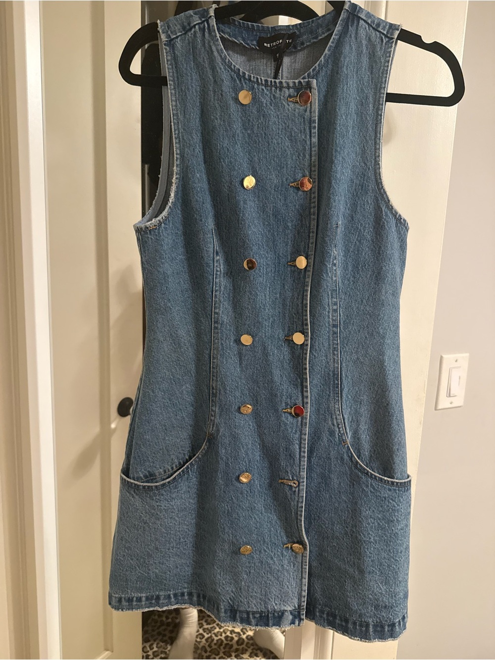 Sleeveless Denim Dress with Gold Buttons